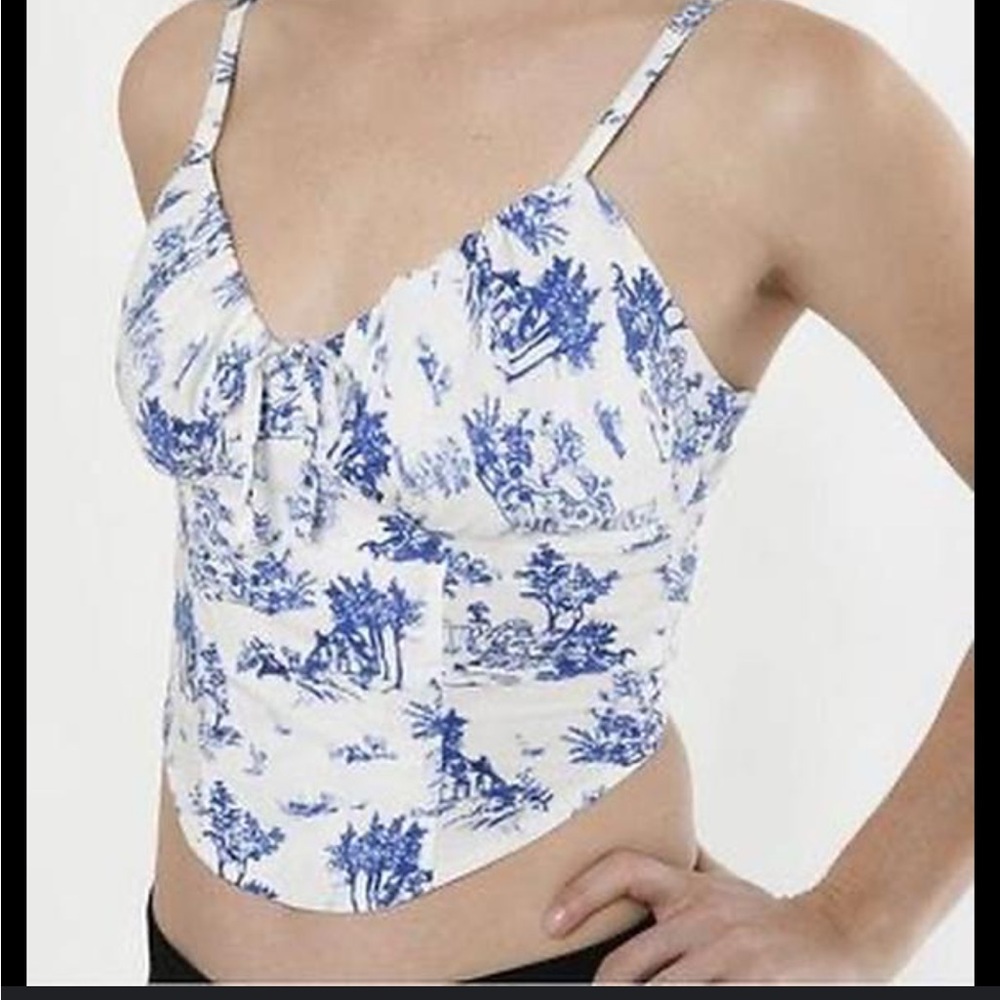 Bershka Blue and White Camisole Top